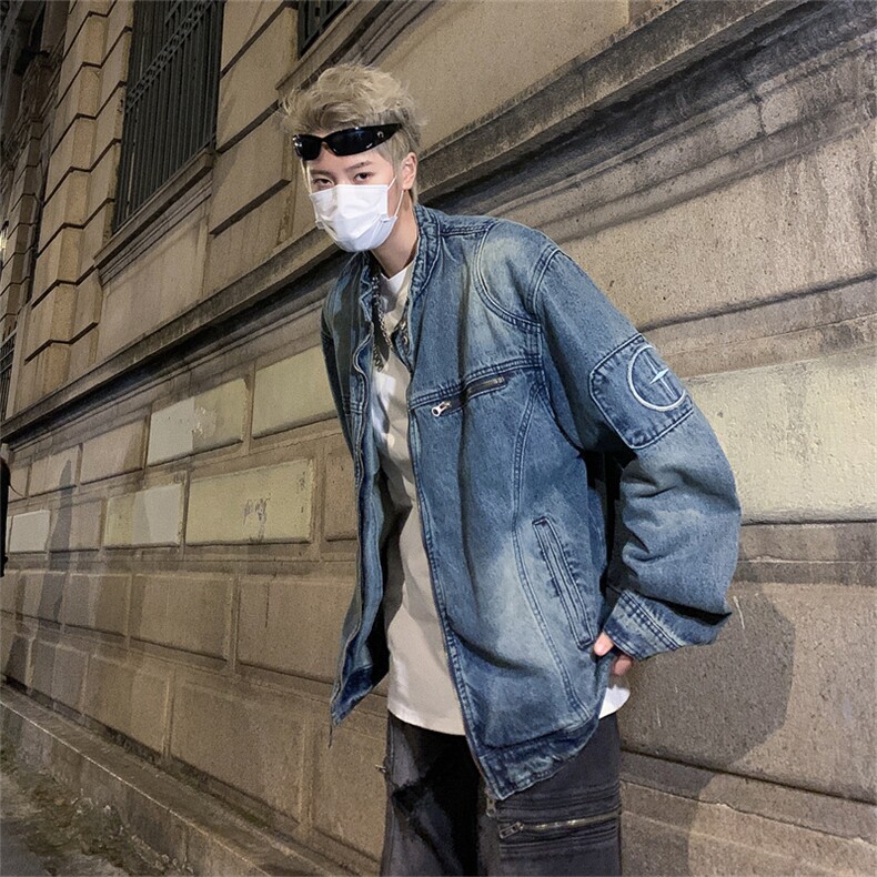 美式复古做旧水洗质感宽松牛仔外套男拉链情侣夹克潮牌休闲上衣女,男装夹克,星座505-2（原电商A260-1)