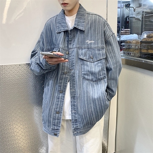 上衣ins休闲装牛仔夹克2023春季韩版男竖条纹外套新款 W2554-P56图片
