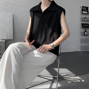 8XL-M 夏竖条纹纯棉背心男韩版宽松坎肩休闲运动午休T恤肌理DX333图片