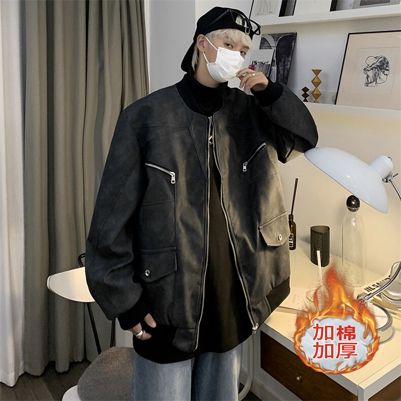 秋冬季2025新款潮麂皮绒加棉夹克宽松棉衣外套XZ212-QWK24JM-P90,男装夹克,星座212