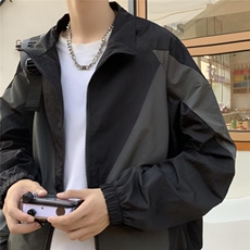 港风秋款男夹克衫翻领拼色休闲冲锋衣外套JK099P50，男装夹克，星座1013-1