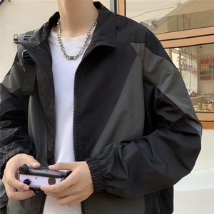 港风秋款男夹克衫翻领拼色休闲冲锋衣外套JK099 P50图片