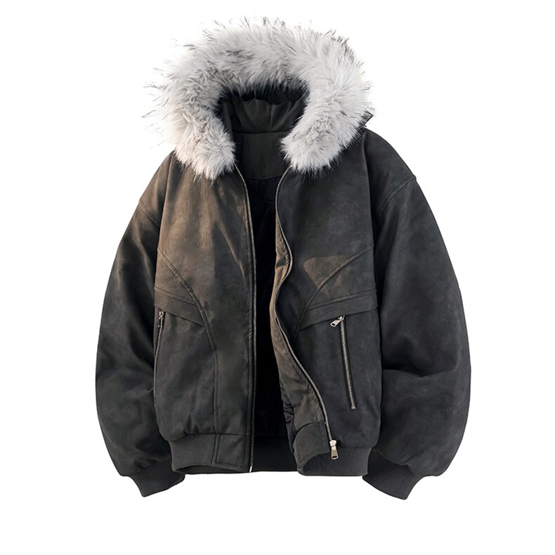 现货扎染PU皮棉服男冬季加厚连帽棉衣座山雕大毛领外套M090-P120,男装棉衣,星座308B-2