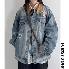 2605-P70痞帅秋季牛仔外套男女潮牌街头美式夹克宽松百搭复古，男装工装外套，电商B323A