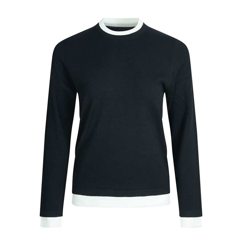 2025年秋季新款圆领假两件针织女士羊毛衫时尚休闲通勤百搭，女装羊毛衫，宋氏羊绒