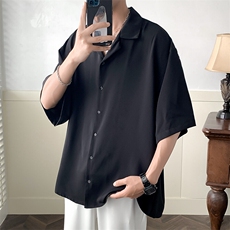 现货-夏季冰丝衬衫男宽松潮牌青少年半袖衬衣-AC230661-P55控89，男装衬衫，电商A351