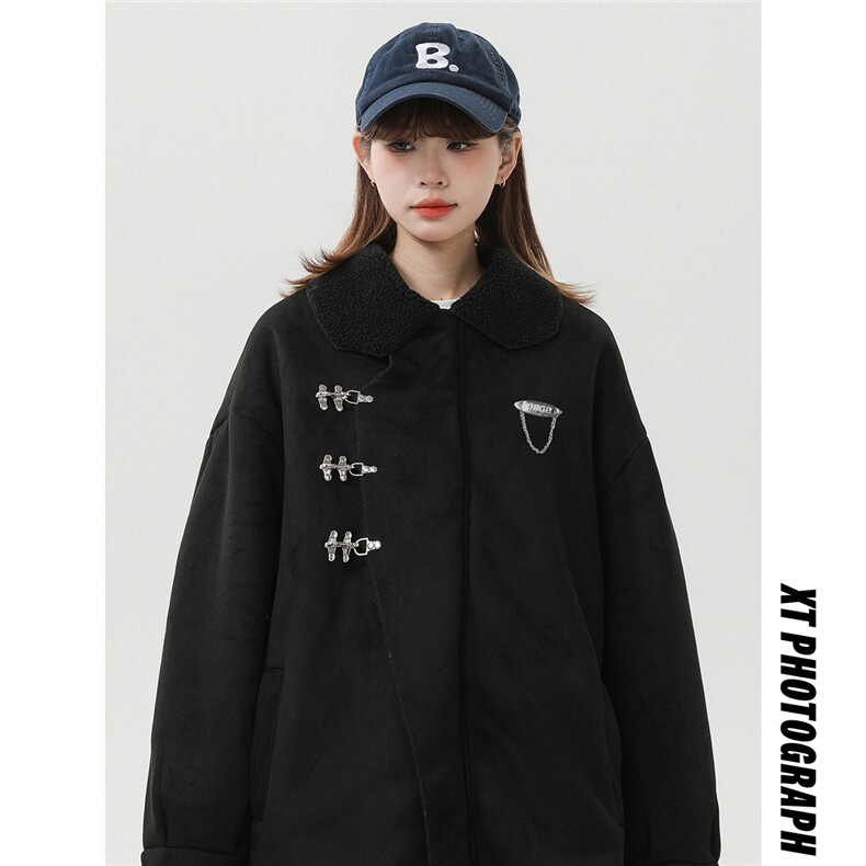 中性风白墙麂皮绒羊羔毛金属飞机扣设计棉衣男YG77108P135控178，男装棉衣，星座227-7