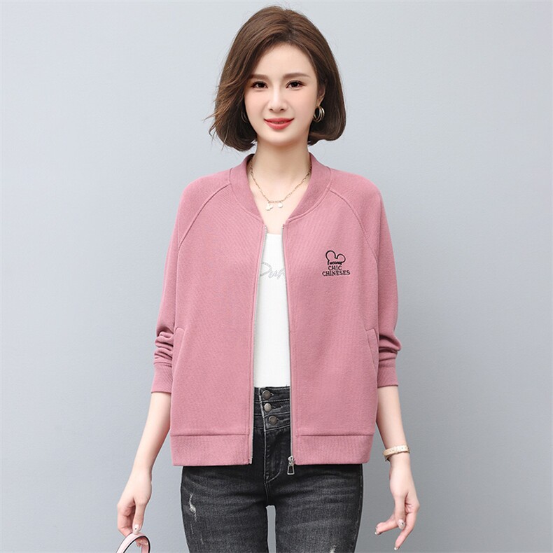 2022年秋季新款拉链衫绣花字母宽松卫衣女长袖立领短外套，女装短外套，伊满意