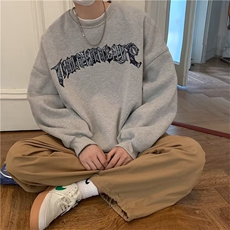 350g潮牌圆领宽松情侣长袖打底衫上衣服束口T恤卫衣Y10-P38网图，女装T恤，电商B245