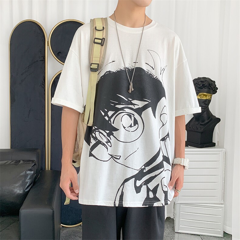 卡通柯南短袖t恤男潮牌ins情侣衣服夏宽松港风半袖体恤 T564-P25图片