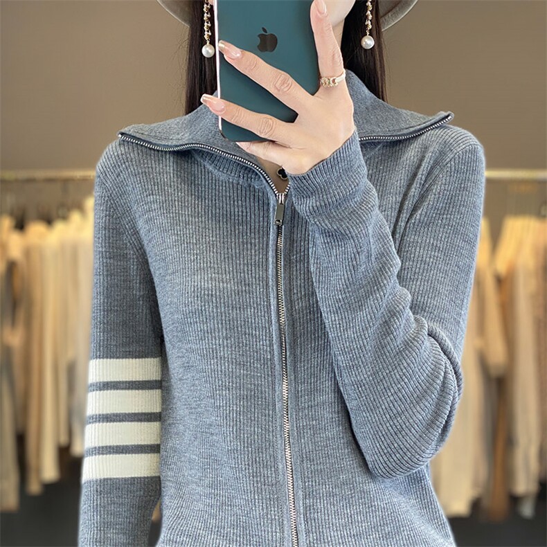拉链领口设计感小众羊毛衫女2024年秋季新款潮牌港味复古修身,女装羊毛衫,琳华羊绒