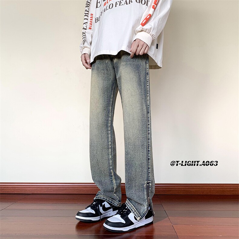 美式高街拉链直筒重工艺水洗牛仔裤货号K685P55,男装牛仔裤,电商A063