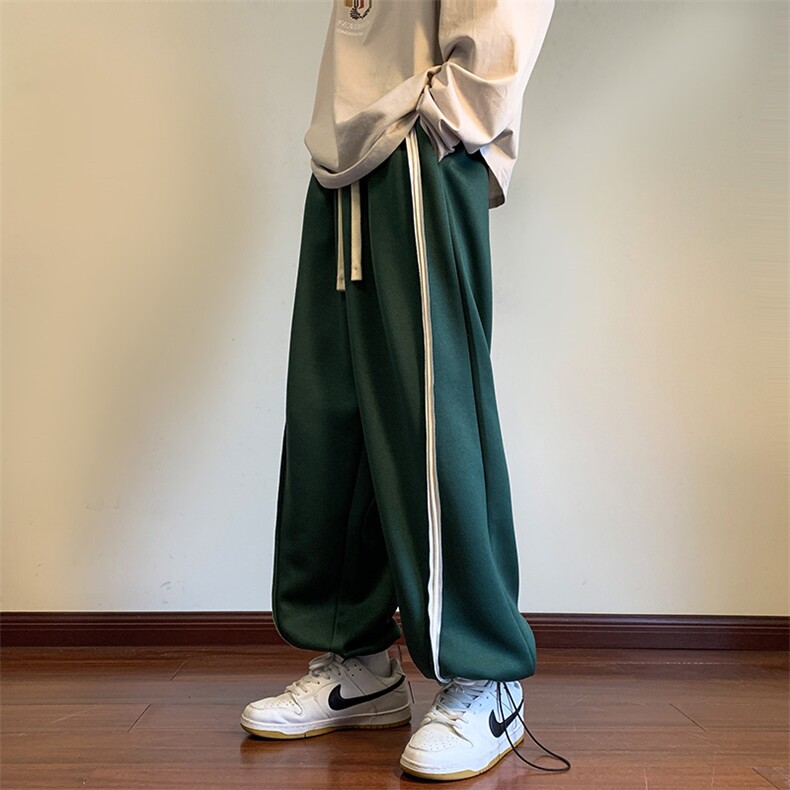 港风条纹休闲裤男宽松直筒拖地裤束脚裤卫裤KP613P50,男装休闲裤,星座1204-3