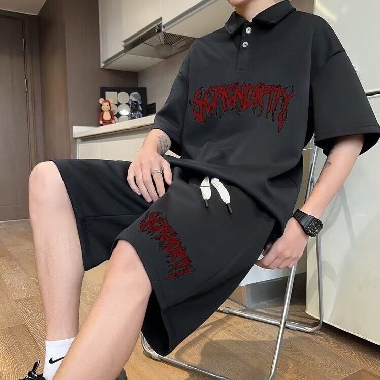 2025男夏季短袖短裤Polo衫新款套装夏装痞帅潮牌潮流,男装休闲套装,星座1210-1