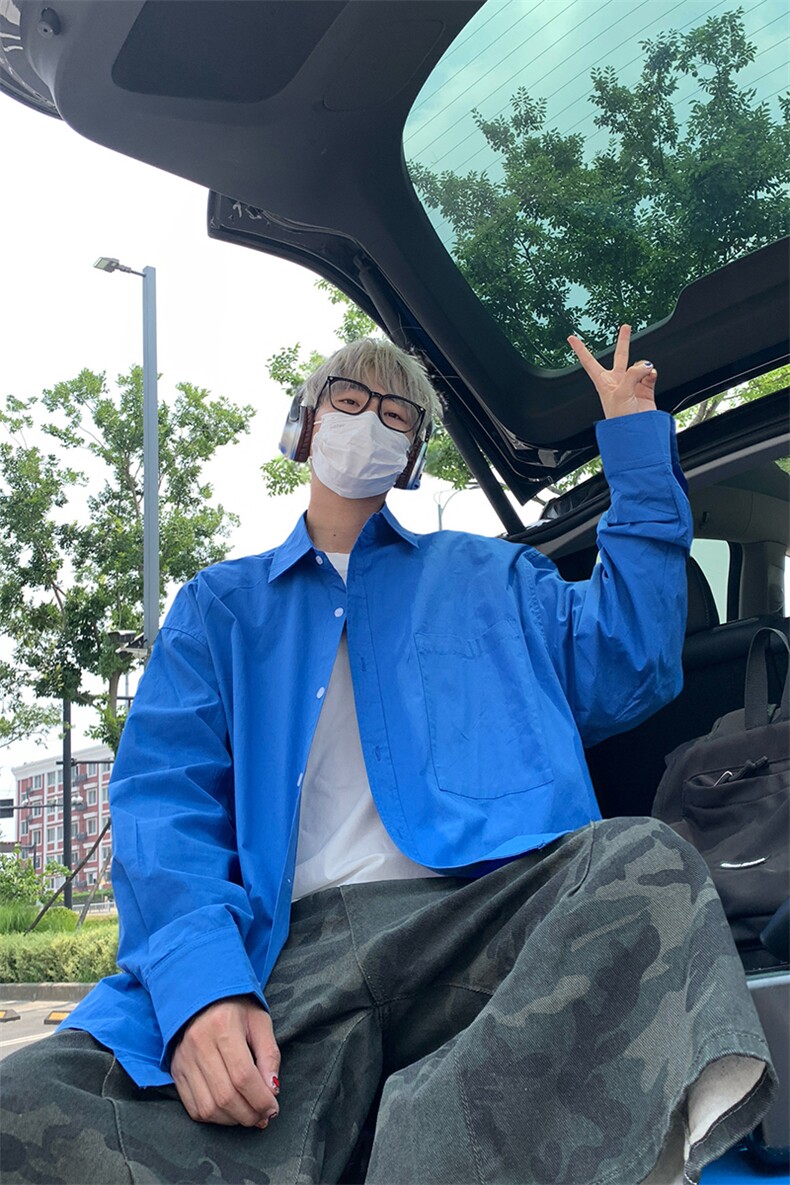 蓝色衬衫男长袖韩版潮流痞帅休闲宽松衬衣外套C2250-特价P47,男装衬衫,电商A007