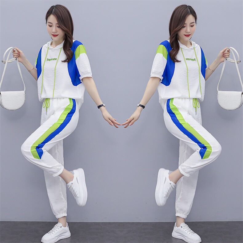 短袖时尚套装女2022夏季新款女装韩版休闲百搭撞色绣花两件套裤潮,女装套装/套裙,慧尚依恋