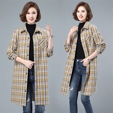 2021新款加绒长款格子衬衣，女装衬衫，小林双子