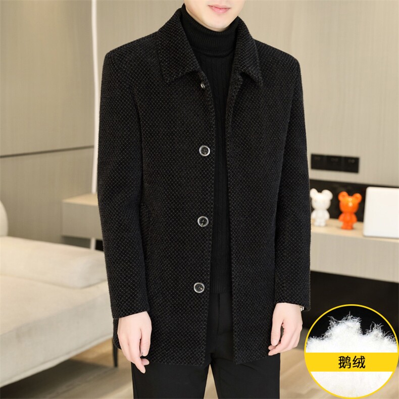 标90鹅绒毛呢外套鹅绒内胆中长款外套男加厚羽绒服310B-3-D228,男装羽绒服,星座310B-3