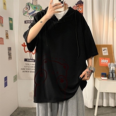 LD54236-P45连帽短袖t恤男大码胖子带帽五分袖中袖，男装T恤，电商A040