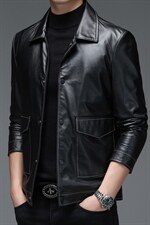 WL-Y319男式2023秋季新款翻领头层牛皮皮衣男P750，男装皮衣，电商B360