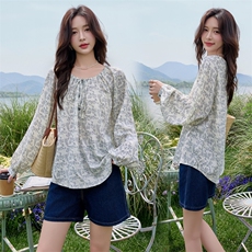 水衣源3730款长袖大圆领可一字肩洋气防晒碎花宽松小衫女，女装防晒衣，水衣源