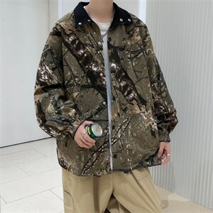 春秋双面穿迷彩外套男工装潮流情侣宽松潮牌面包服上衣 W3664-P50图片
