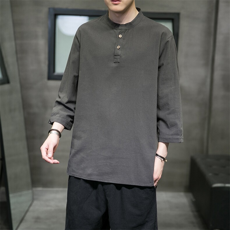 风2025春夏棉麻短袖t恤男宽松大码七分袖QT6008-1/T064/P45,男装T恤,电商A008