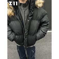 现货三防重磅硬挺boxy短款羽绒棉衣座山雕大毛毛领PU皮棉服外套冬，男装棉衣，电商A486-1