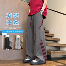 2026夏季新款凉感拼接条纹宽松休闲裤男K6760-特P35建议零售价88，男装休闲裤，电商A001-1