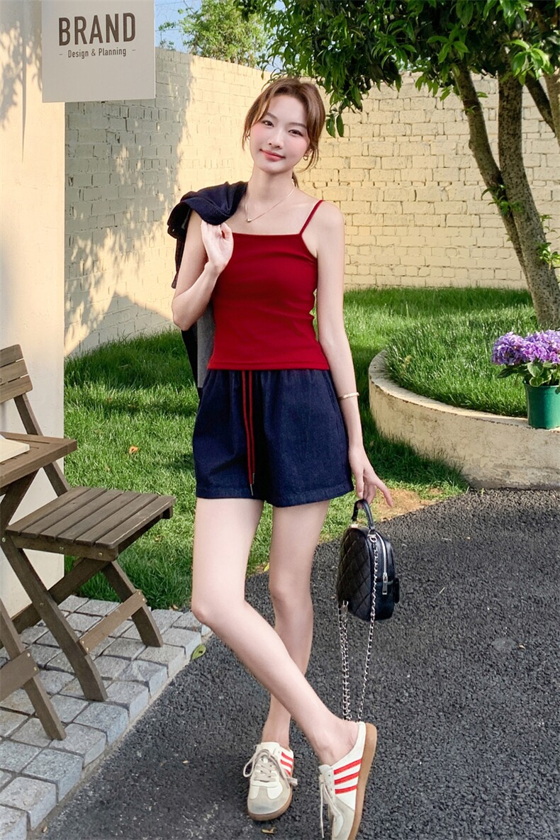 休闲时尚牛仔衬衫短裤套装女夏2025新款大方得体穿搭三件套巨好看,女装套装/套裙,2D044