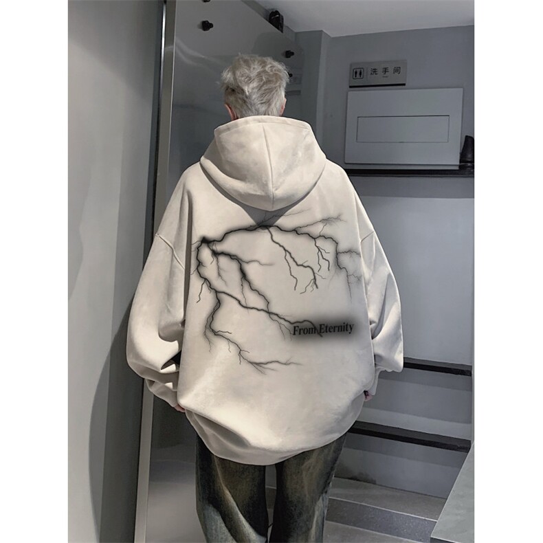 抖音品质秋季新款潮流闪电印花麂皮绒连帽卫衣wljp5001-特45控79,男装卫衣,星座605(原A050)