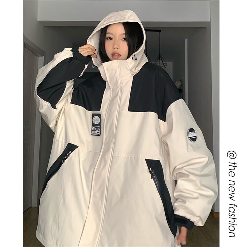 冬款贴标连帽情侣款中性防水防风加绒加厚保暖滑雪服外套M35-P125图片