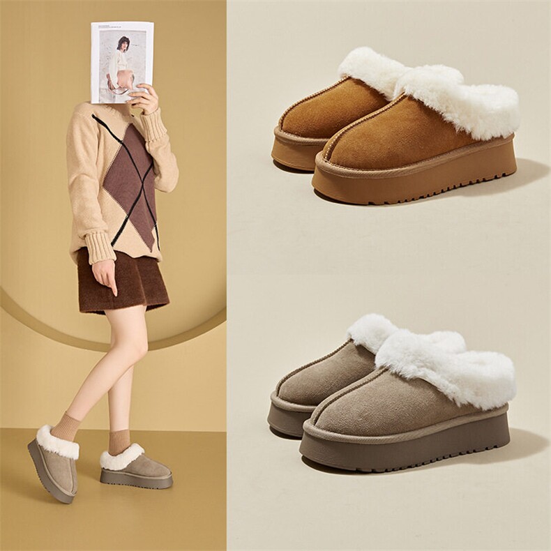 X4682-165雪地靴女2025秋冬厚底防滑一脚蹬真毛口短靴子，女鞋长靴，星座1407-3