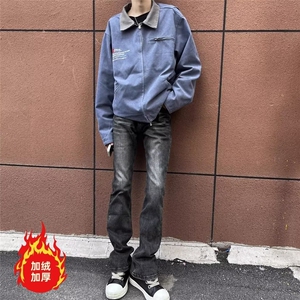 美式复古闪电裂纹牛仔裤加绒加厚直筒裤拖地阔腿裤K8002-P52网图