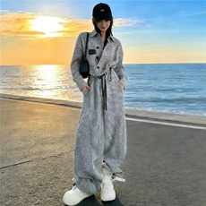 小个子穿搭时尚套装女春季新款洋气减龄立领条纹外套阔腿裤两件套，女装套装/套裙，江南