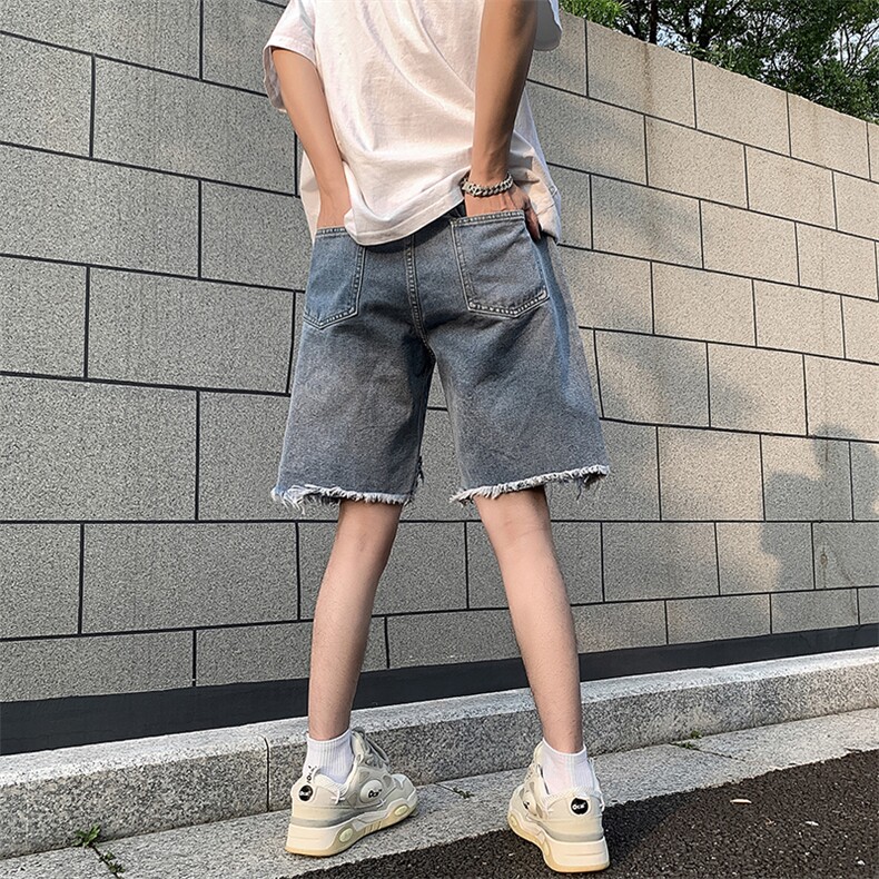 现货夏季美式复古毛边短裤五分乞丐破洞牛仔裤男K5808-P35控58,男装牛仔裤,星座205