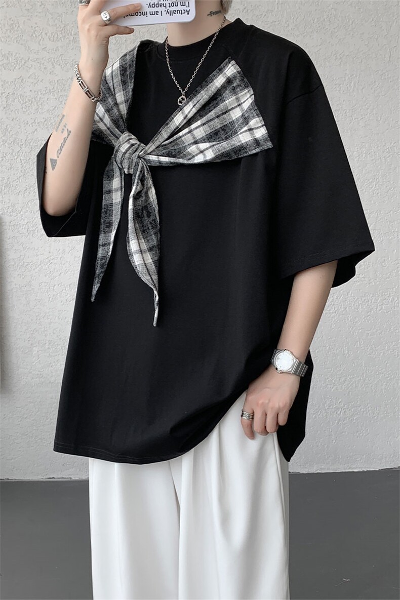 T10128-特批32控58曼巴棉大码撞色拼接个性小众T恤短袖潮,男装T恤,电商A059