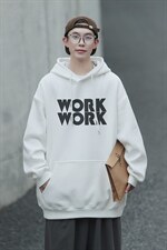 2024新款work印花宽松连帽卫衣Y121常规版P48加绒版P65，男装卫衣，电商B219