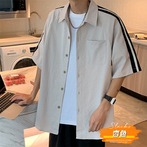 2025夏季新款t恤短袖男宽松潮流港风衬衫半袖时尚百搭CS3507-p45图片