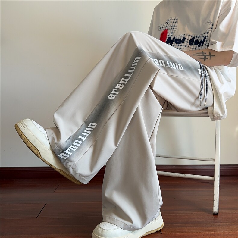2026夏季字母印花设计感宽松直筒冰丝裤B315-K25468-特p35控68,男装休闲裤,电商B315
