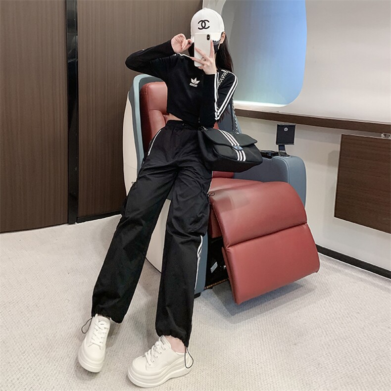 欧货时尚女秋潮流气质圆领修身上衣阔腿裤套装,女装套装/套裙,江南