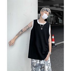 夏季新款克罗心华夫格假二件背心宽松版无袖圆领T恤男ZX438-P28，男装背心/马甲，星座313A(原308A-2)
