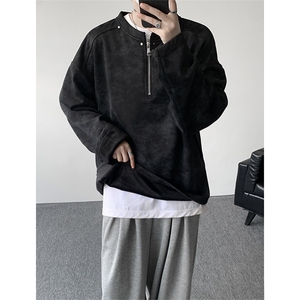 WY10147-特P36 控68 重磅扎染正肩铆钉半拉链大码休闲卫衣男图片