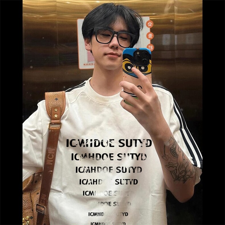 夏季美式高街重磅纯棉三条杠织带撞色男女短袖T恤STG177特P25,男装T恤,电商A486