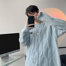 8XL-M圆领毛衣男秋冬慵懒风宽松情侣装麻花针织羊毛衫MY19004P68，男装针织衫/毛衣，电商B312