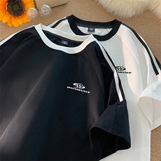 夏季美式高街重磅纯棉三条杠织带撞色男女短袖T恤ZD615-特P30，男装T恤，电商A486-1