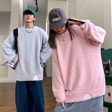 2022日系慵懒百搭假两件情侣上衣秋冬季毛绒圆领毛衣男M524-P68，男装针织衫/毛衣，星座512-2