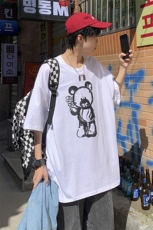 夏季新款大码T恤港风宽松休闲小熊印花情侣上衣A071-5515-P28，男装T恤，电商A071