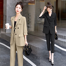 2023春秋夏季新款简约时尚休闲气质西装翻领舒适两件套裤，女装套装/套裙，贵人树