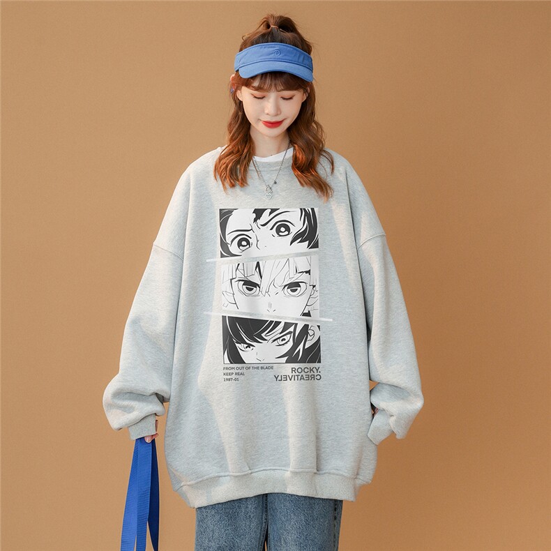 春装衔接新款 中性潮气质完唯美印花圆领套头卫衣W151 P30控48图片